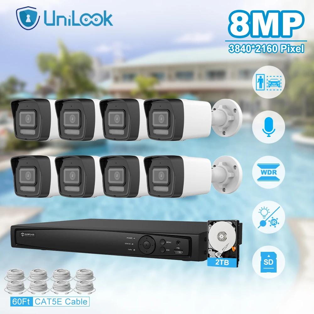 Unilook  ȣ ̴ IP ī޶ ý ŰƮ, ǳ 8CH 4K NVR CCTV  ý, 8MP, 8 , P2P , IP66